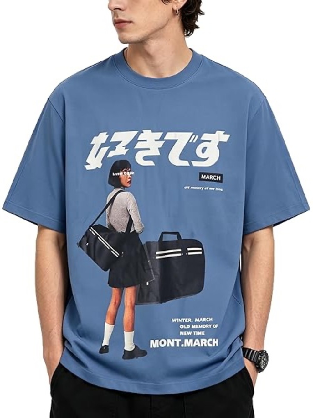 Aelfric Eden Japanese Girl Shirt Mens XL Blue Streetwear Short Sleeve